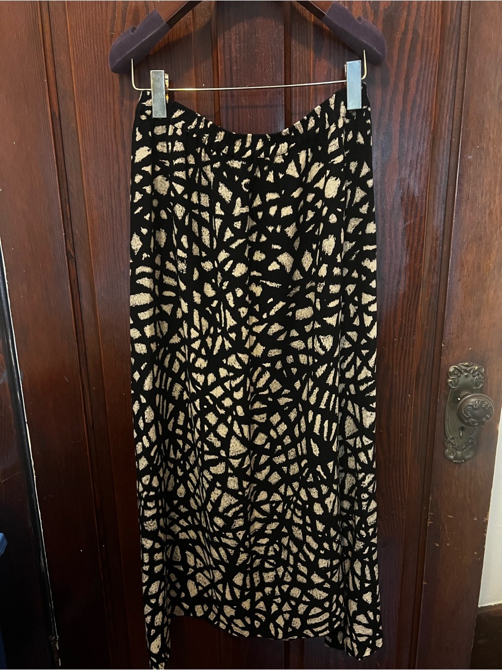 Asymmetrical Black and Gold Patterned Women's Maxi Skirt